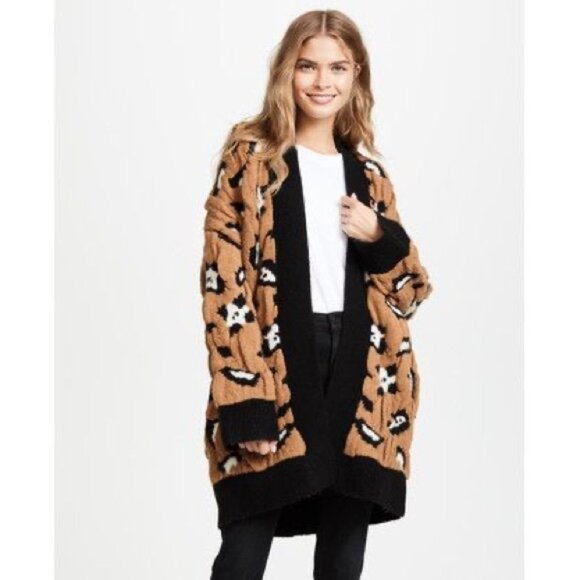 ZADIG & VOLTAIRE Tanya Long Cardigan In Chamois Open Front Leopard Spotted Anima - Picture 1 of 9